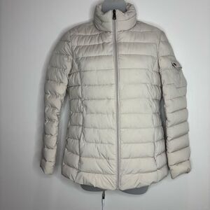 Lauren Ralph Lauren Puffer Zip Up Jacket Coat size XS Cream hidden hood